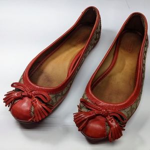 Coach New York Ballet flats leather red tassel bow Shoes vintage luxury rare